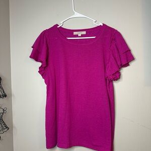 LOFT Fuchsia Ruffle Sleeve Top Womens Size XL PREPPY Contemporary